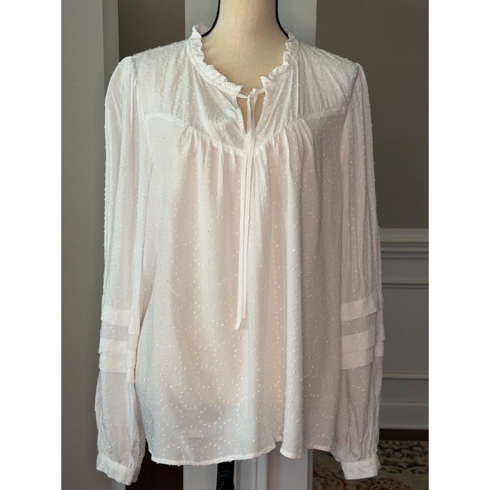 Loft Flowy Long Sleeve Textured Blouse White Sz XL